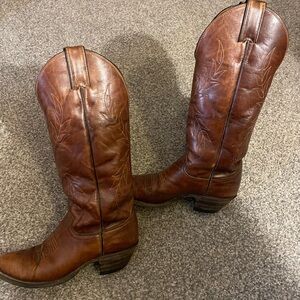 Justin Brown Leather Cowboy Boots - Embroidered Shaft Women size 7.5
